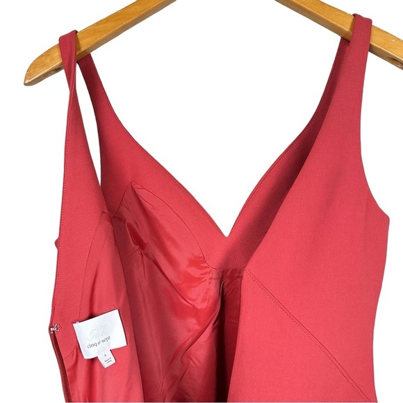 CINQ Á SEPT Mallory Draped Satin Panel Cocktail Sheath Dress in Redwood - Picture 10 of 14